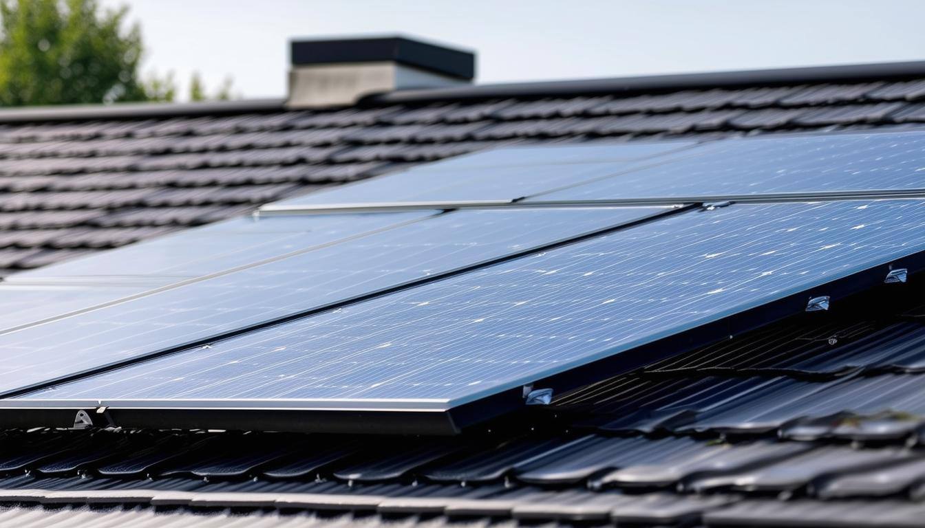 Closeup of a roof with bifacial solar panels-1