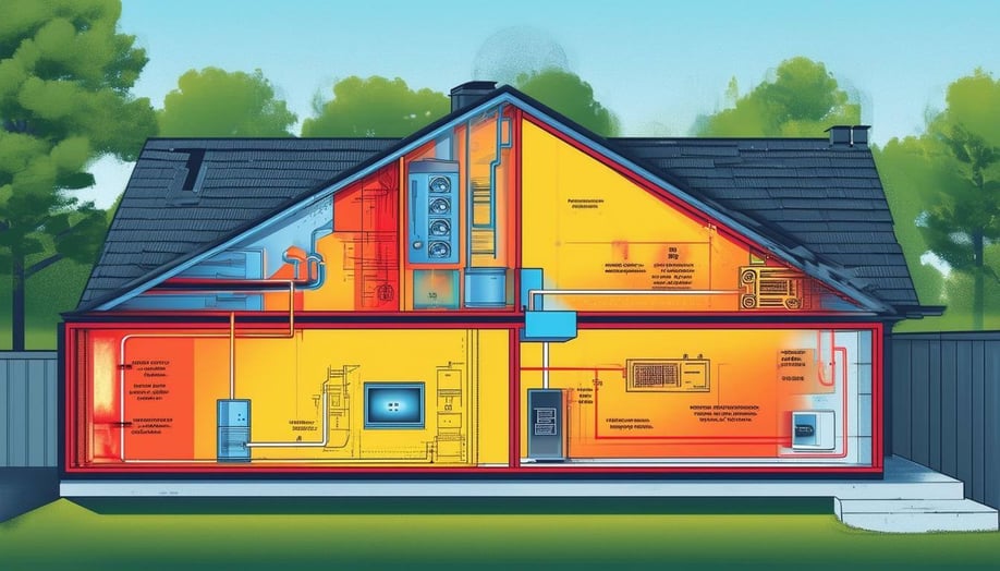 Illustration of airflow in a house highlighting heat recovery